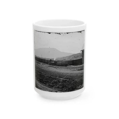 Chattanooga, Tenn. U.S. Military Train At Depot; Lookout Mountain In Background (U.S. Civil War) White Coffee Mug 15oz - Go Mug Yourself