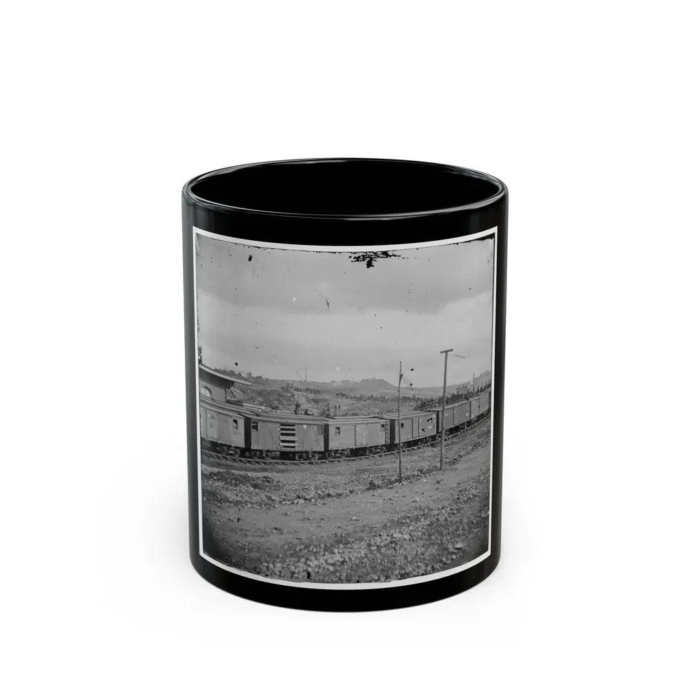 Chattanooga, Tenn. Boxcars And Depot With Federal Cavalry Guard Beyond (U.S. Civil War) Black Coffee Mug-11oz-Go Mug Yourself