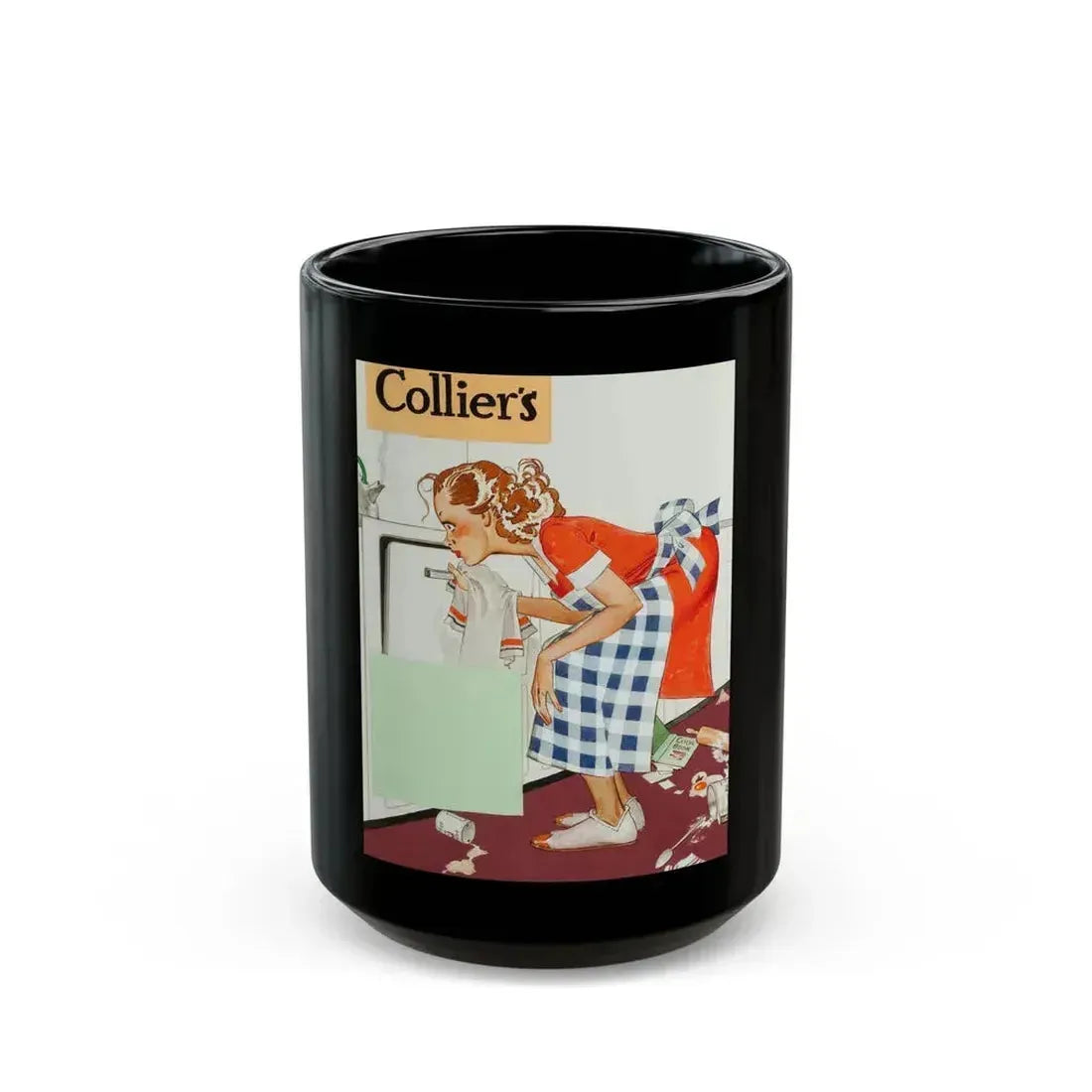 Checking the Oven, Collier's magazine cover, 1941 - Black Coffee Mug 15oz - Go Mug Yourself