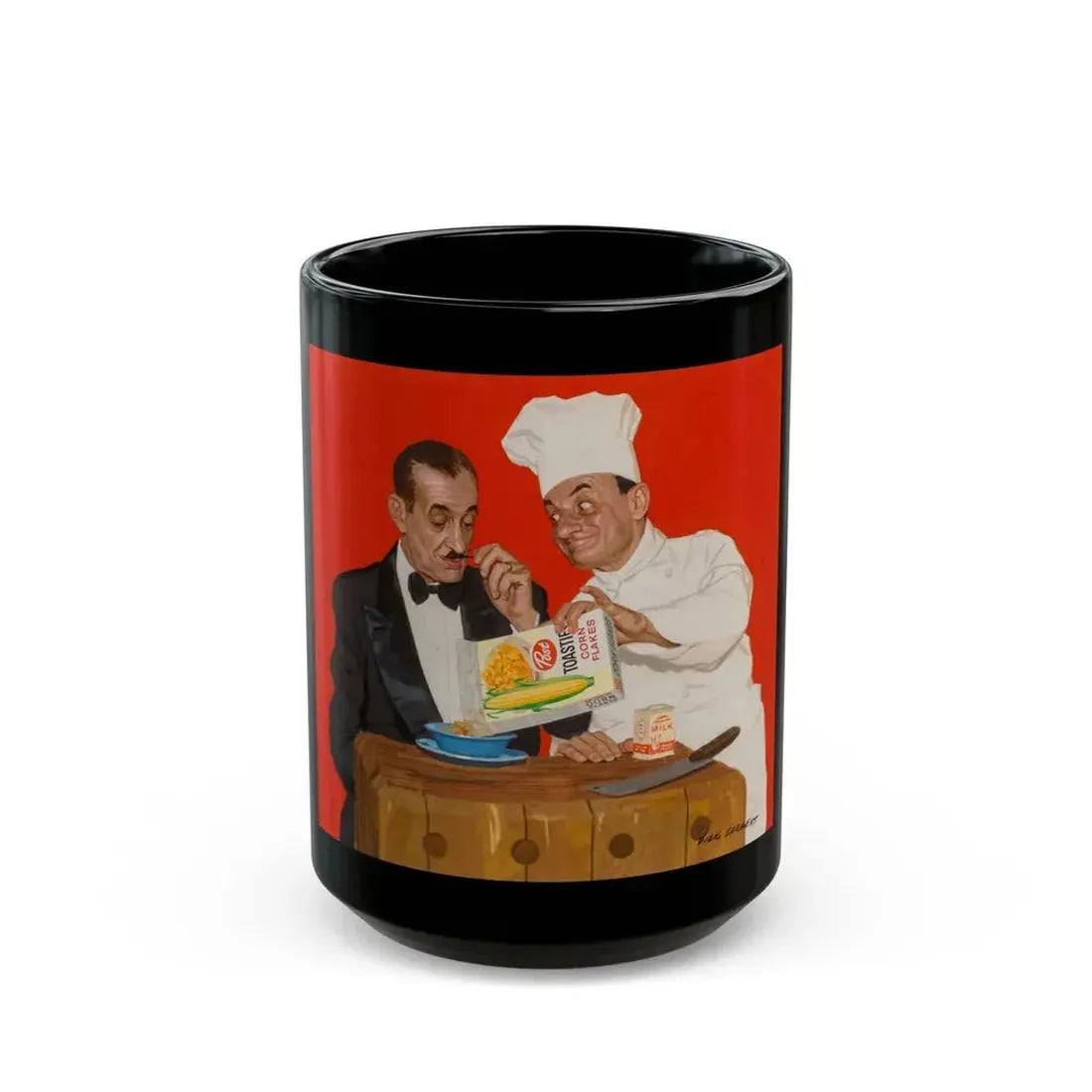 Chef Serving Maitre'd, Post Cornflakes advertisement, 1958 - Black Coffee Mug 15oz - Go Mug Yourself