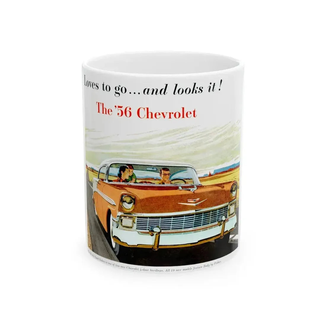 Chevrolet ad, 1956 - White Coffee Mug 11oz - Go Mug Yourself
