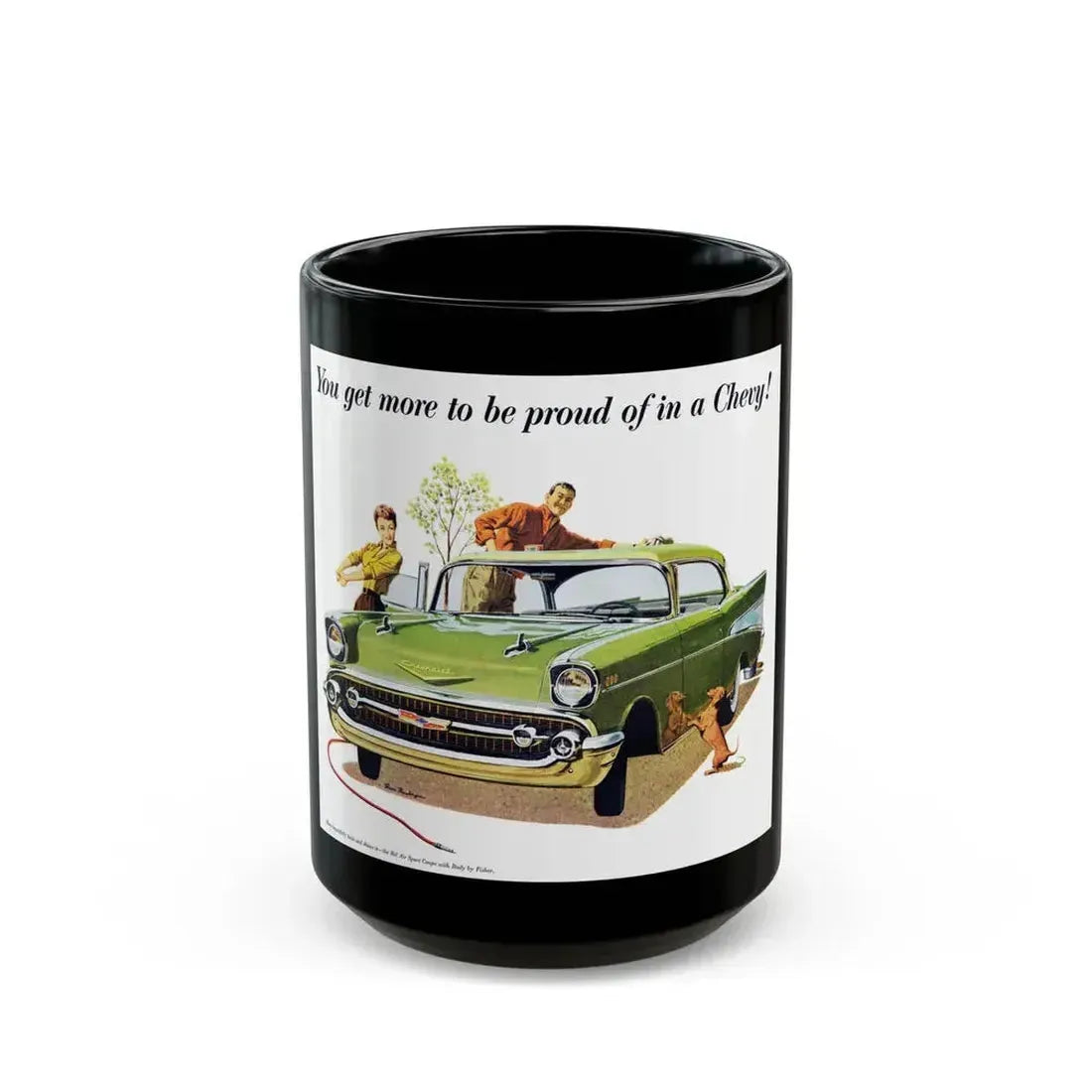 Chevrolet ad, 1957 - Black Coffee Mug 15oz - Go Mug Yourself