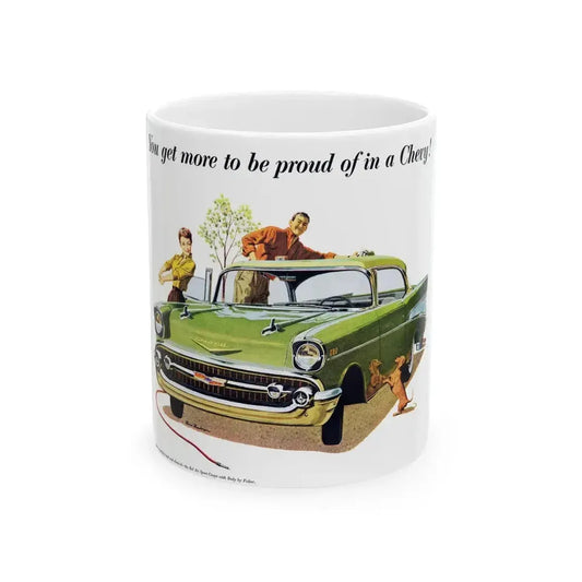 Chevrolet ad, 1957 - White Coffee Mug 11oz - Go Mug Yourself
