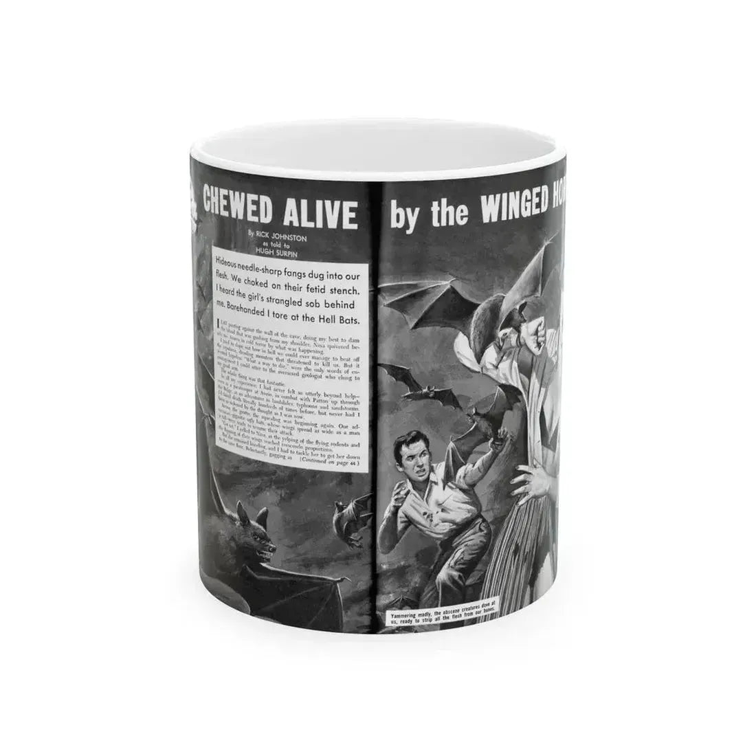 Chewed Alive by the Winged Horror, Men Today, April 1961 - White Coffee Mug 11oz - Go Mug Yourself