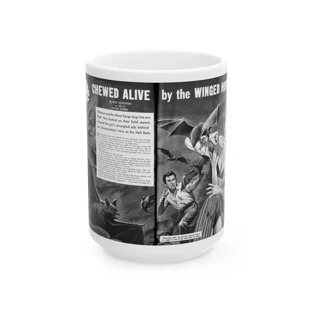 Chewed Alive by the Winged Horror, Men Today, April 1961 - White Coffee Mug 15oz - Go Mug Yourself