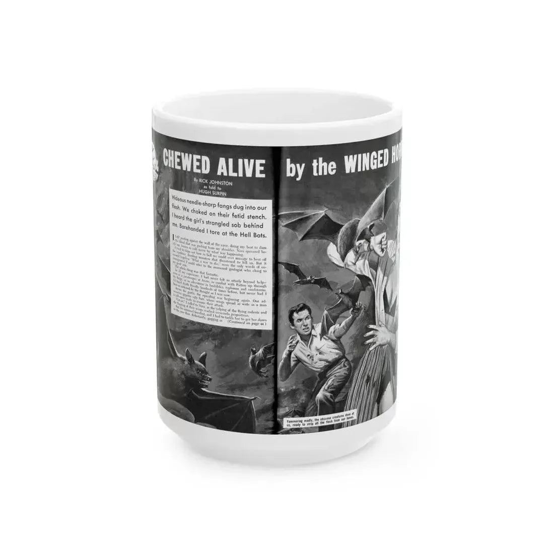 Chewed Alive by the Winged Horror, Men Today, April 1961 - White Coffee Mug 15oz - Go Mug Yourself