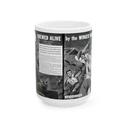 Chewed Alive by the Winged Horror, Men Today, April 1961 - White Coffee Mug 15oz - Go Mug Yourself