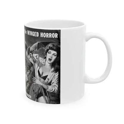 Chewed Alive by the Winged Horror, Men Today, April 1961 - White Coffee Mug - Go Mug Yourself