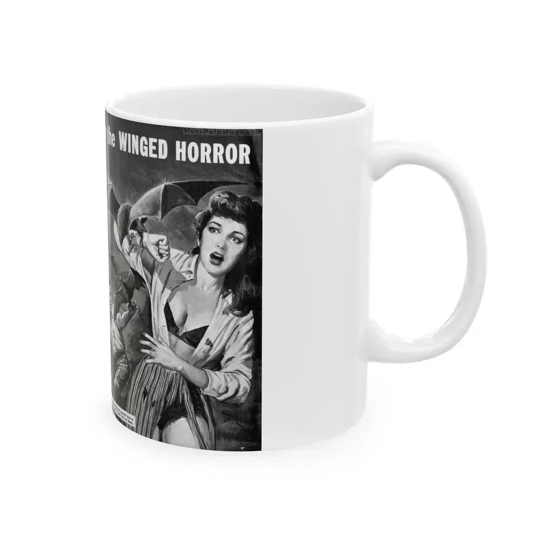Chewed Alive by the Winged Horror, Men Today, April 1961 - White Coffee Mug - Go Mug Yourself
