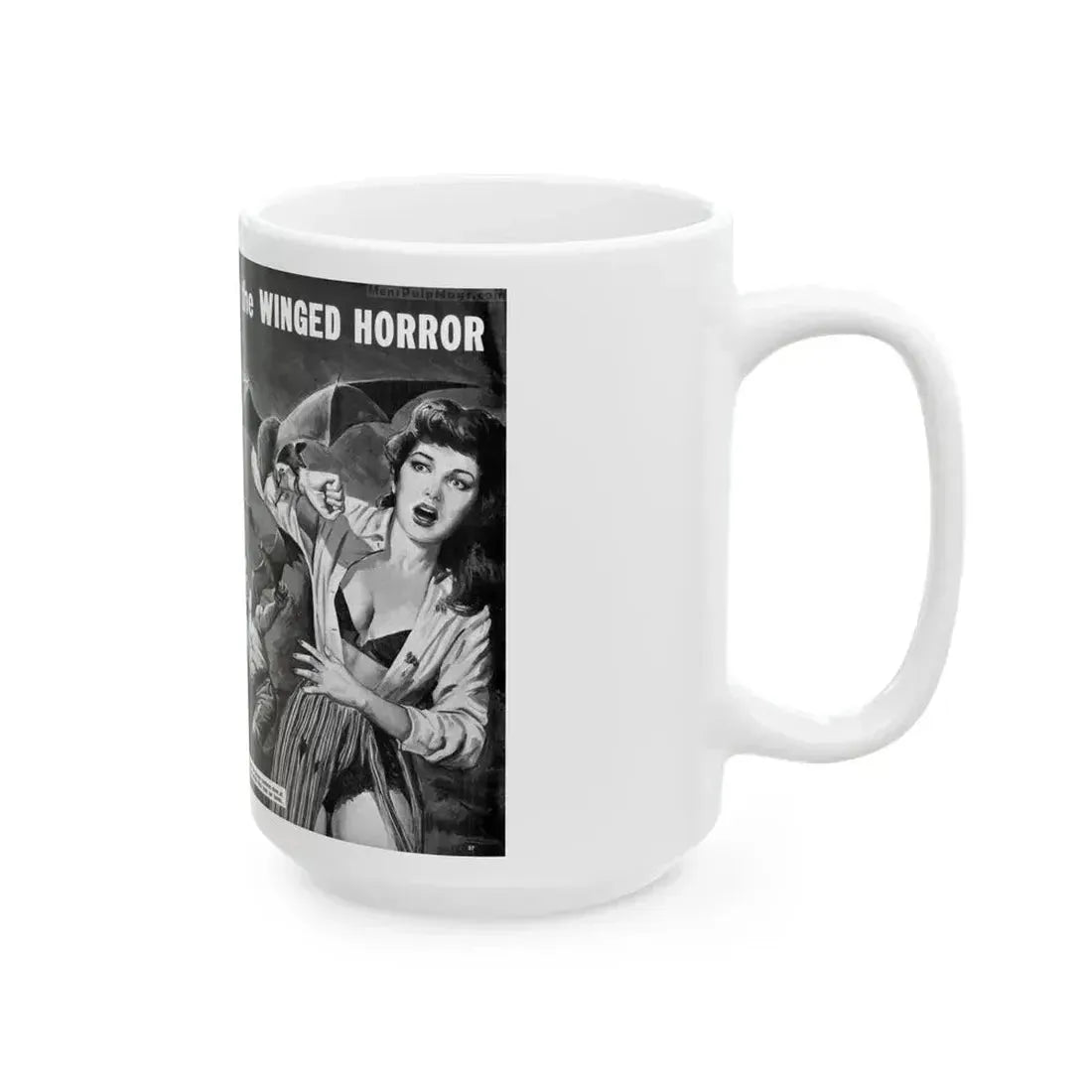 Chewed Alive by the Winged Horror, Men Today, April 1961 - White Coffee Mug - Go Mug Yourself