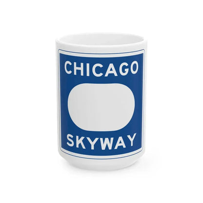 Chicago Skyway logo (Illinois) (Road Sign) White Coffee Mug 15oz - Go Mug Yourself