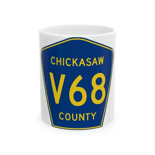 Chickasaw County Route V68 IA (Iowa) (Road Sign) White Coffee Mug 11oz - Go Mug Yourself
