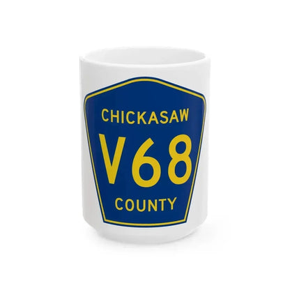 Chickasaw County Route V68 IA (Iowa) (Road Sign) White Coffee Mug 15oz - Go Mug Yourself