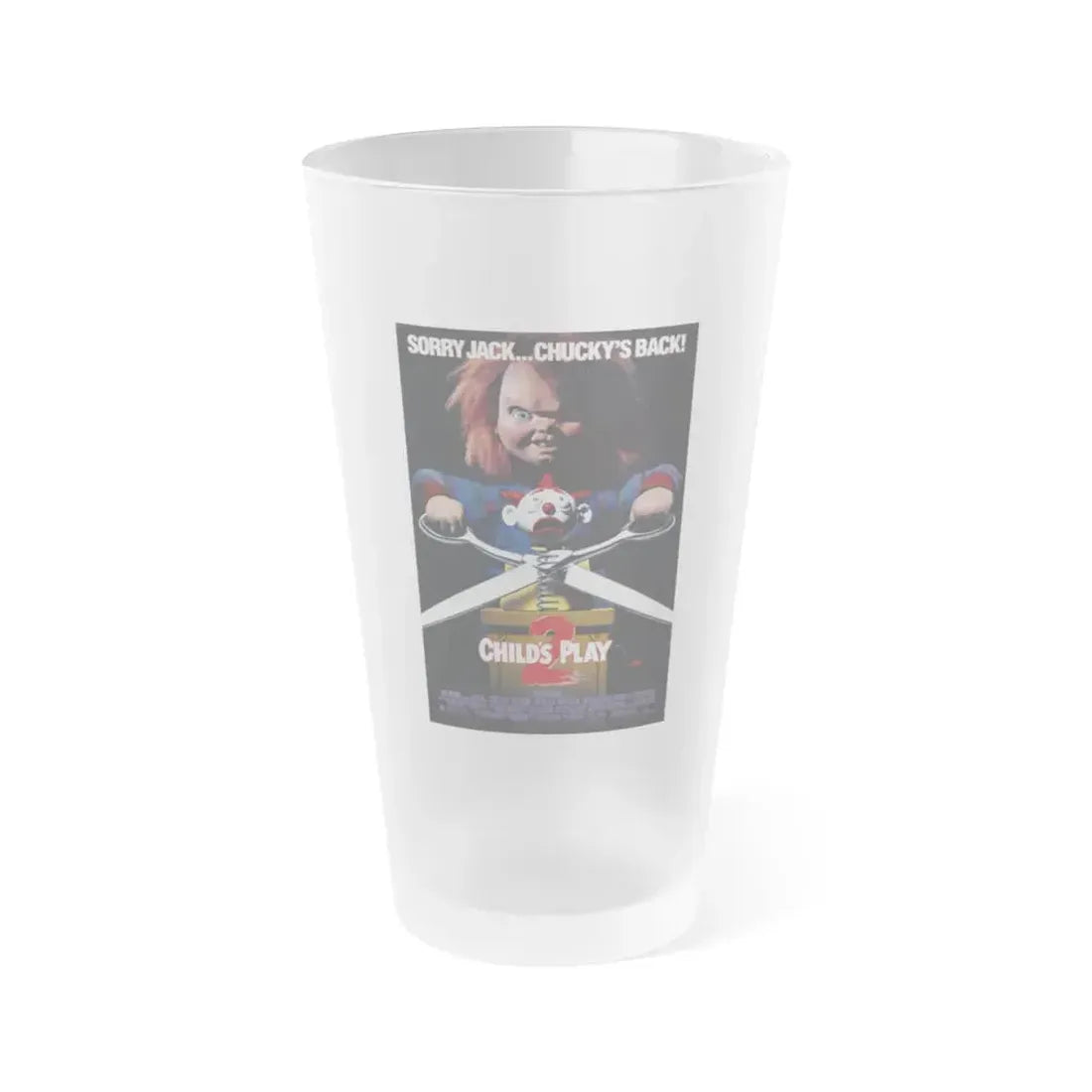 CHILD'S PLAY 2 1990 Movie Poster - Frosted Pint Glass 16oz 16oz Frosted - Go Mug Yourself