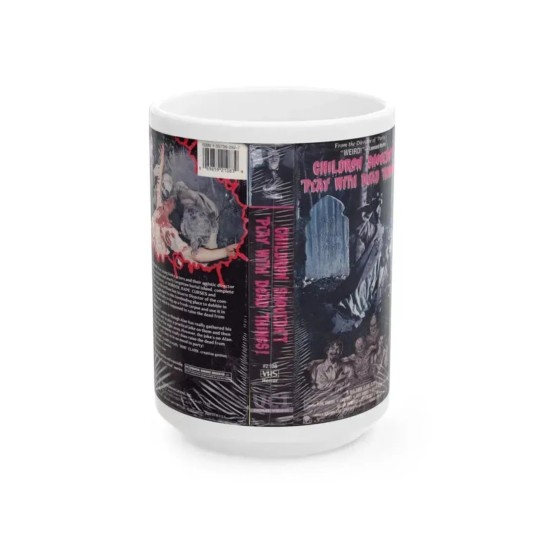 CHILDREN SHOULDNT PLAY WITH DEAD THINGS ZOMBIES (VHS COVER) - White Coffee Mug 15oz - Go Mug Yourself