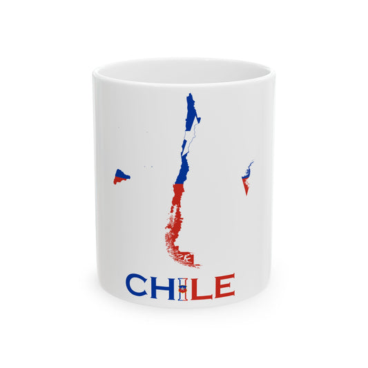 Chile Flag map with Islands Antarctic territory and name (Chile) White Coffee Mug-11oz-Go Mug Yourself