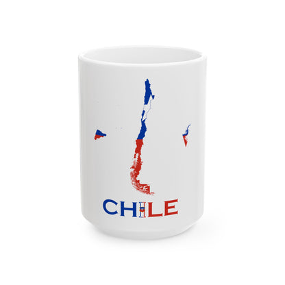 Chile Flag map with Islands Antarctic territory and name (Chile) White Coffee Mug-15oz-Go Mug Yourself