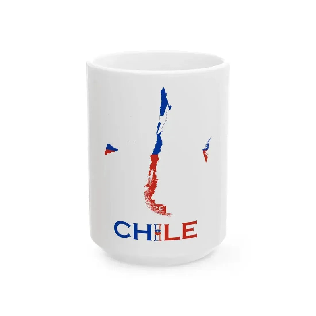 Chile Flag map with Islands Antarctic territory and name (Chile) White Coffee Mug 15oz - Go Mug Yourself