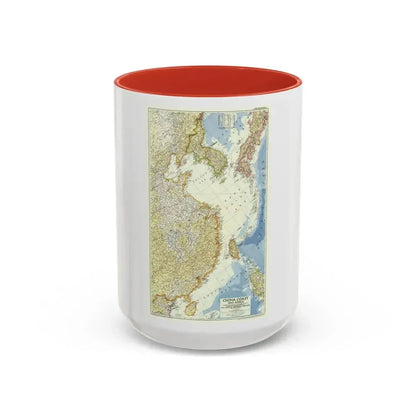 China Coast and Korea (1953) (Map) Accent Coffee Mug 15oz Red - Go Mug Yourself