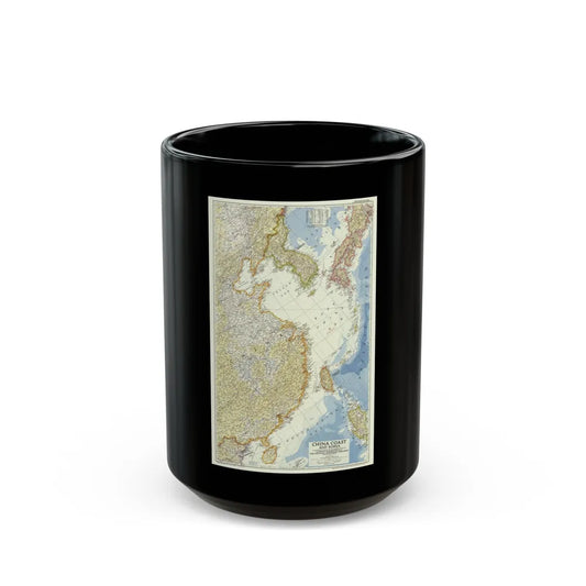 China Coast and Korea (1953) (Map) Black Coffee Mug-15oz-Go Mug Yourself