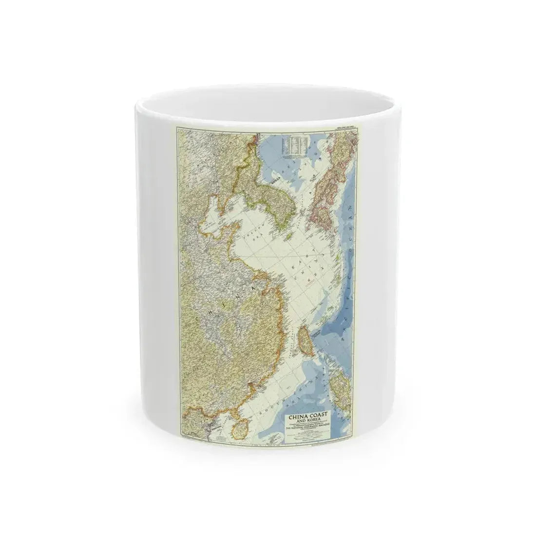 China Coast and Korea (1953) (Map) White Coffee Mug 11oz - Go Mug Yourself