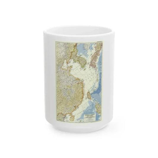 China Coast and Korea (1953) (Map) White Coffee Mug 15oz - Go Mug Yourself