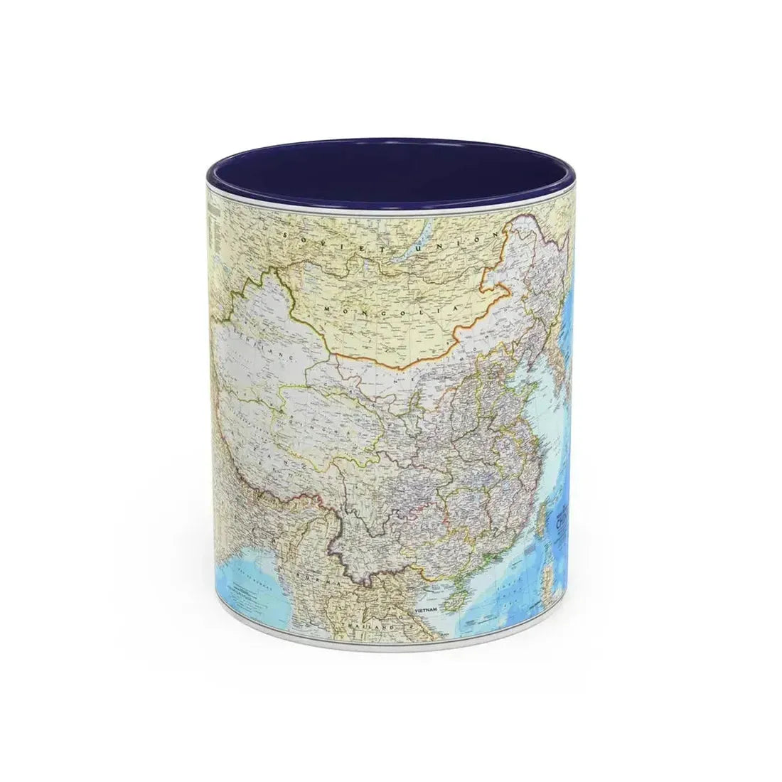 China - The People's Republic (1980) (Map) Accent Coffee Mug 11oz Navy - Go Mug Yourself