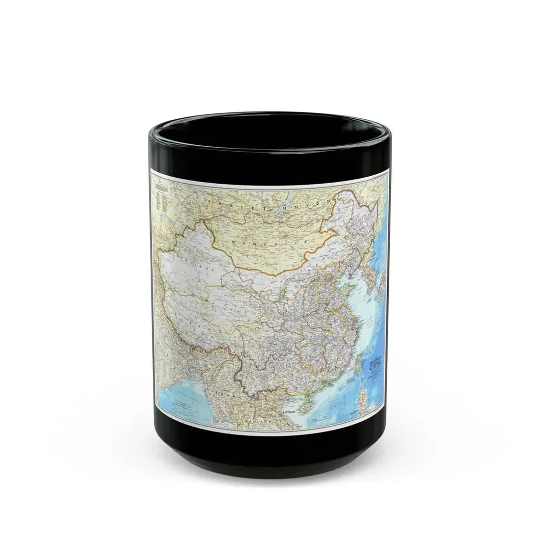 China - The People's Republic (1980) (Map) Black Coffee Mug 15oz - Go Mug Yourself