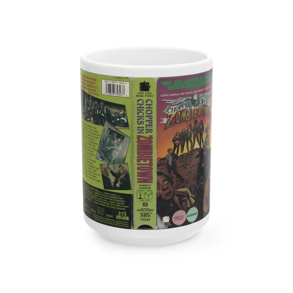 CHOPPER CHICKS IN ZOMBIETOWN TROMA (VHS COVER) - White Coffee Mug-15oz-Go Mug Yourself