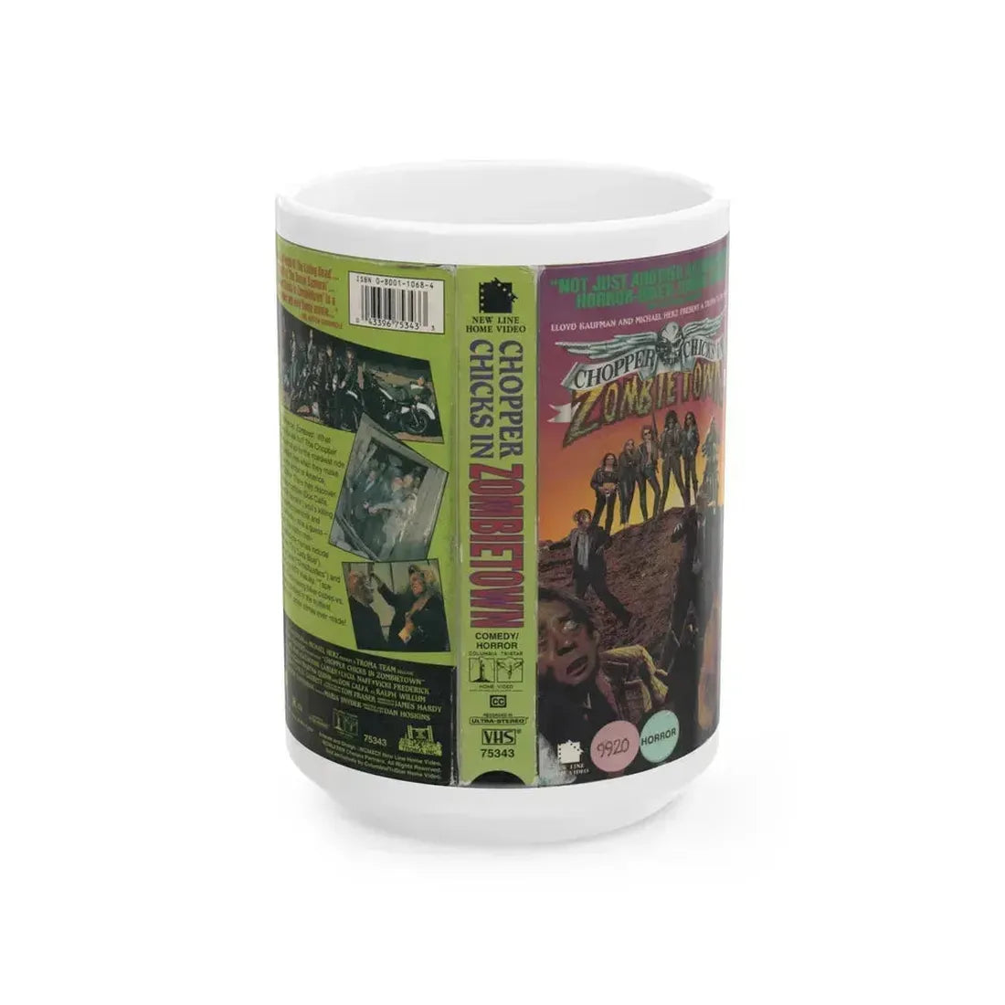 CHOPPER CHICKS IN ZOMBIETOWN TROMA (VHS COVER) - White Coffee Mug 15oz - Go Mug Yourself