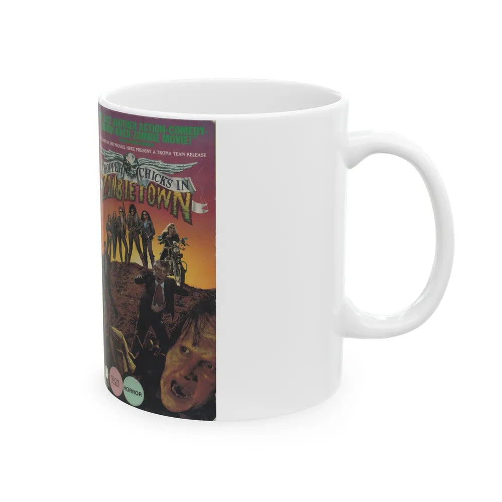 CHOPPER CHICKS IN ZOMBIETOWN TROMA (VHS COVER) - White Coffee Mug-Go Mug Yourself