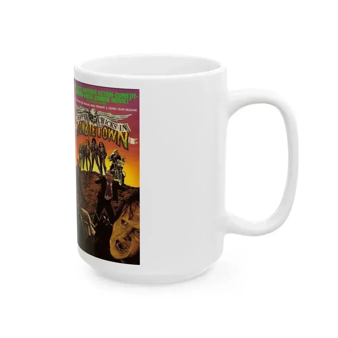 CHOPPER CHICKS IN ZOMBIETOWN (VHS COVER) - White Coffee Mug - Go Mug Yourself