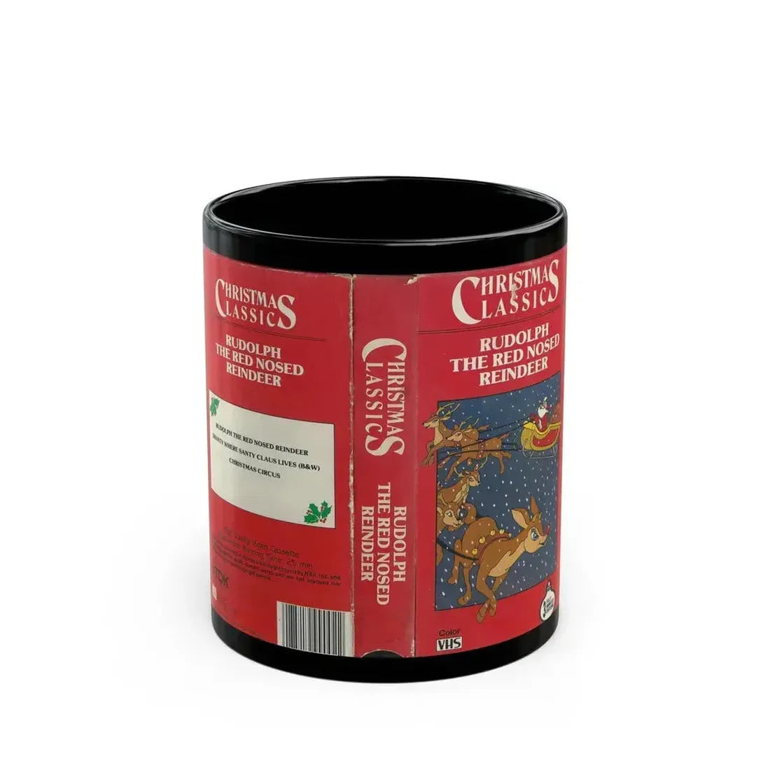 CHRISTMAS CLASSICS RUDOLPH THE RED NOSED REINDEER (VHS COVER) - Black Coffee Mug 11oz - Go Mug Yourself