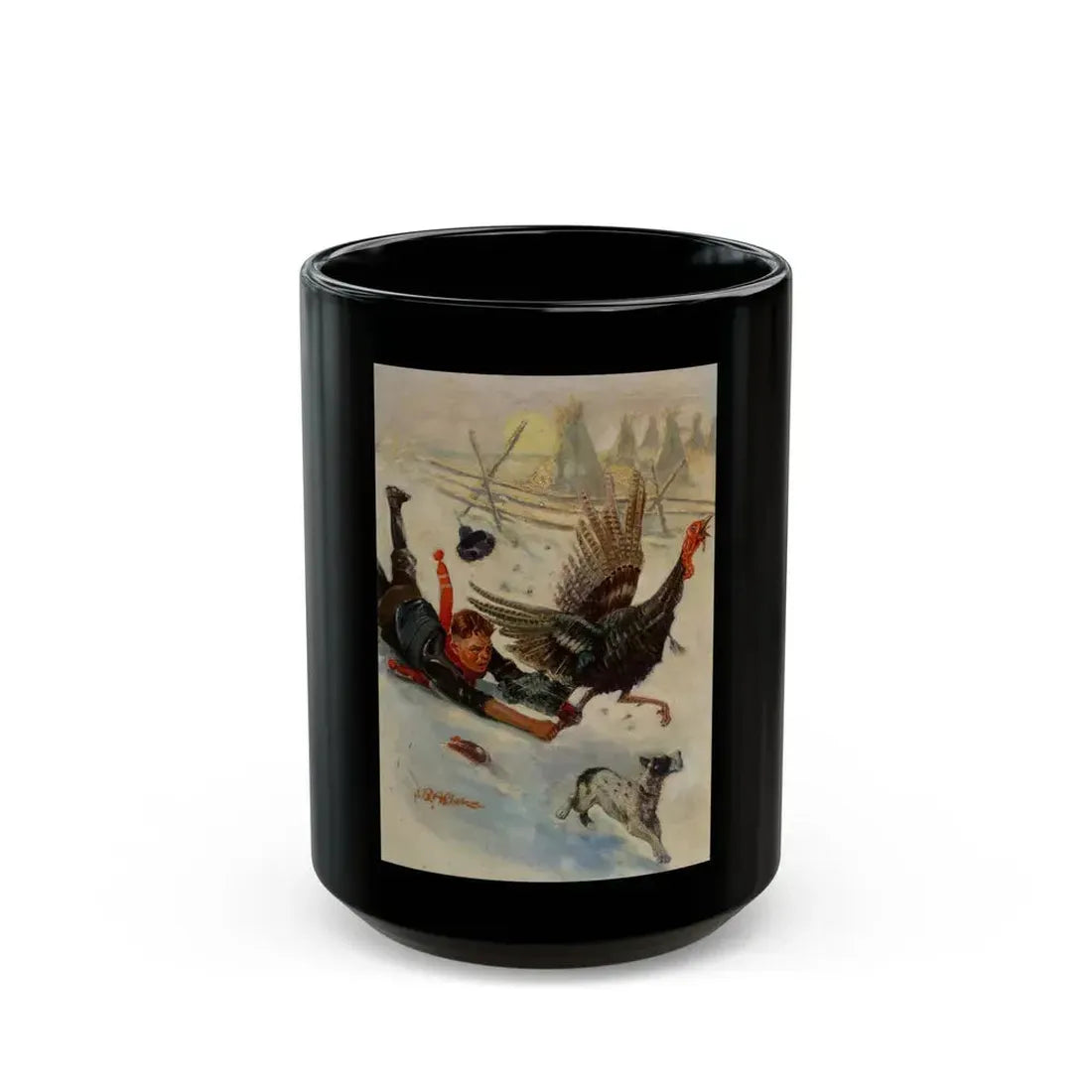 Christmas Turkey, probable magazine cover - Black Coffee Mug 15oz - Go Mug Yourself