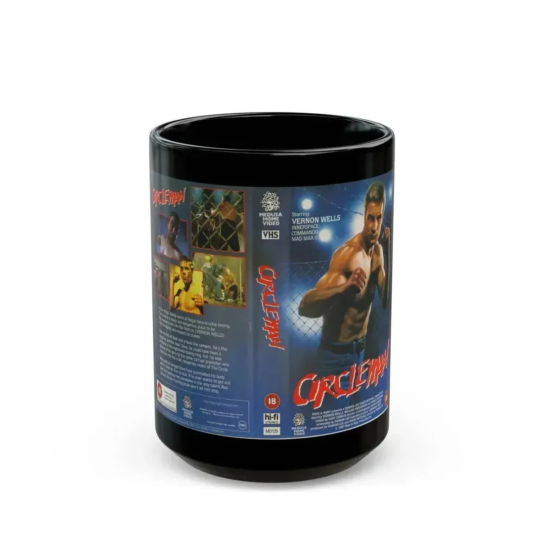 CIRCLE MAN MEDUSA HOME VIDEO (VHS COVER) - Black Coffee Mug 15oz - Go Mug Yourself