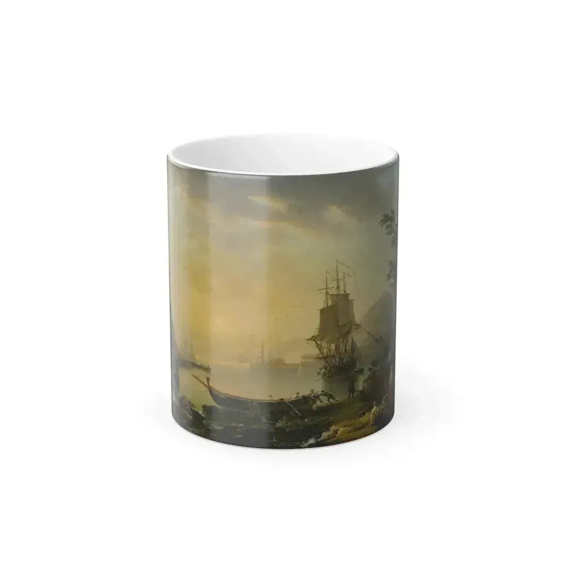 Circle of Claude-Joseph Vernet - A Mediterranean Harbor scene with Figures on the Shore, and Fishermen L-0 - Color Changing Mug 11oz 11oz - Go Mug Yourself