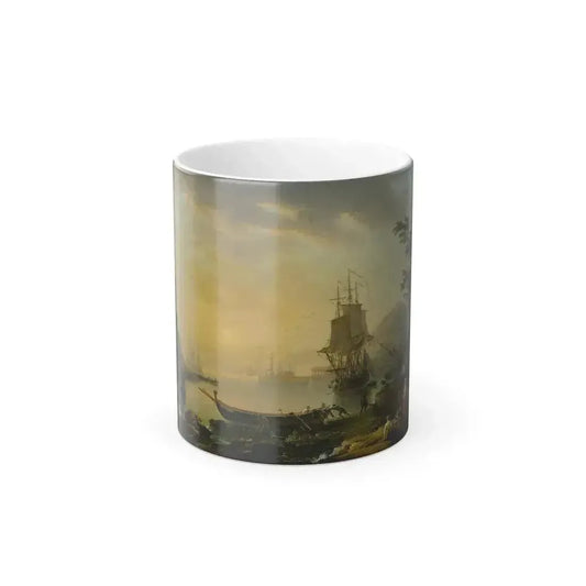Circle of Claude-Joseph Vernet - A Mediterranean Harbor scene with Figures on the Shore, and Fishermen L-0 - Color Changing Mug 11oz 11oz - Go Mug Yourself