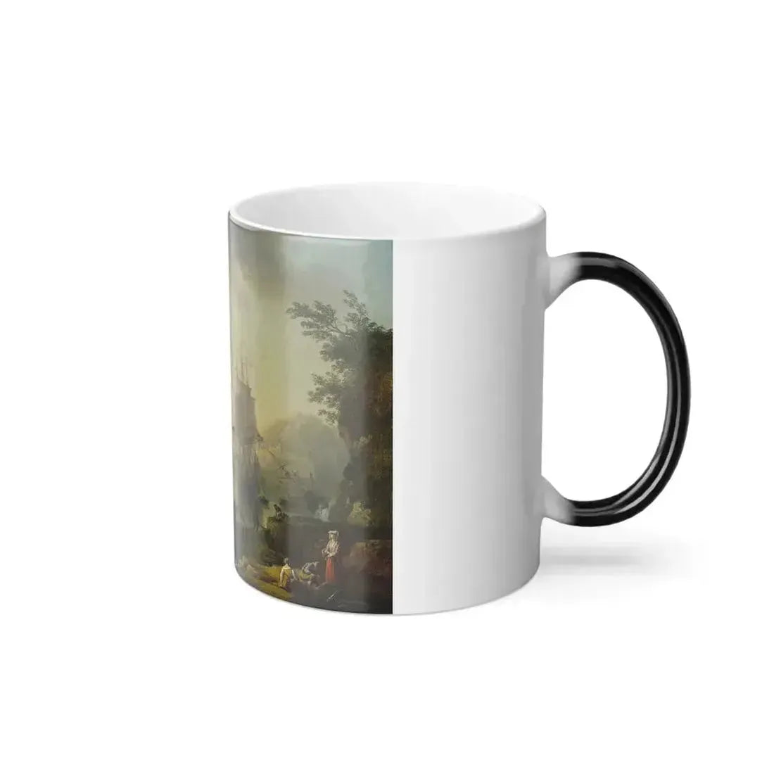 Circle of Claude-Joseph Vernet - A Mediterranean Harbor scene with Figures on the Shore, and Fishermen L-0 - Color Changing Mug 11oz - Go Mug Yourself