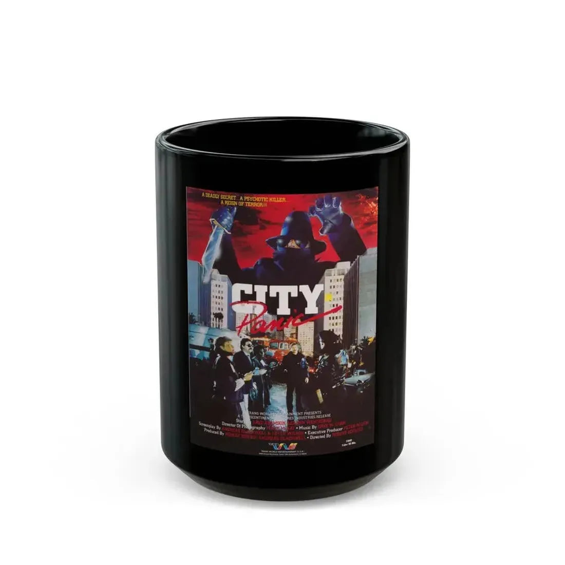 CITY IN PANIC 1986 Movie Poster - Black Coffee Mug 15oz - Go Mug Yourself
