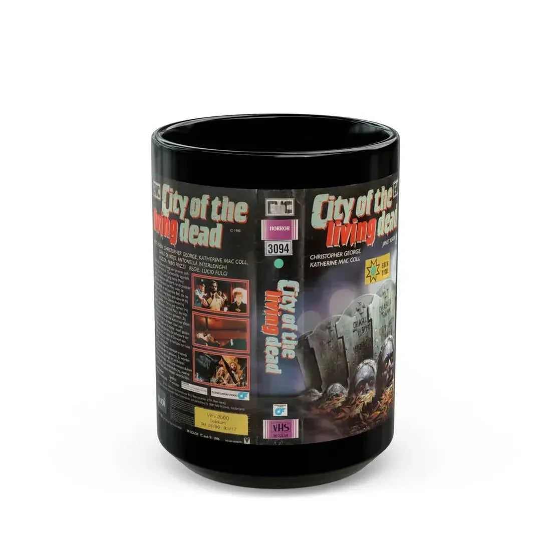 CITY OF THE LIVING DEAD CHRISTOPHER GEORGE (VHS COVER) - Black Coffee Mug 15oz - Go Mug Yourself