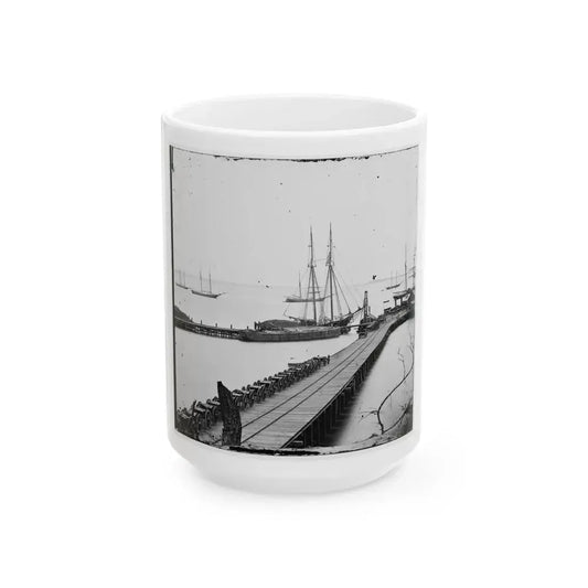 City Point, Va. Wharf, Federal Artillery, And Anchored Schooners (U.S. Civil War) White Coffee Mug 15oz - Go Mug Yourself