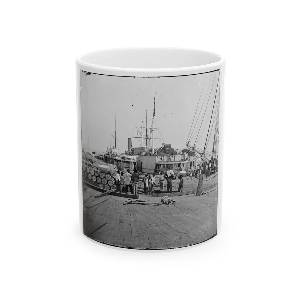 City Point, Va. African Americans Unloading Vessels At Landing (U.S. Civil War) White Coffee Mug-11oz-Go Mug Yourself