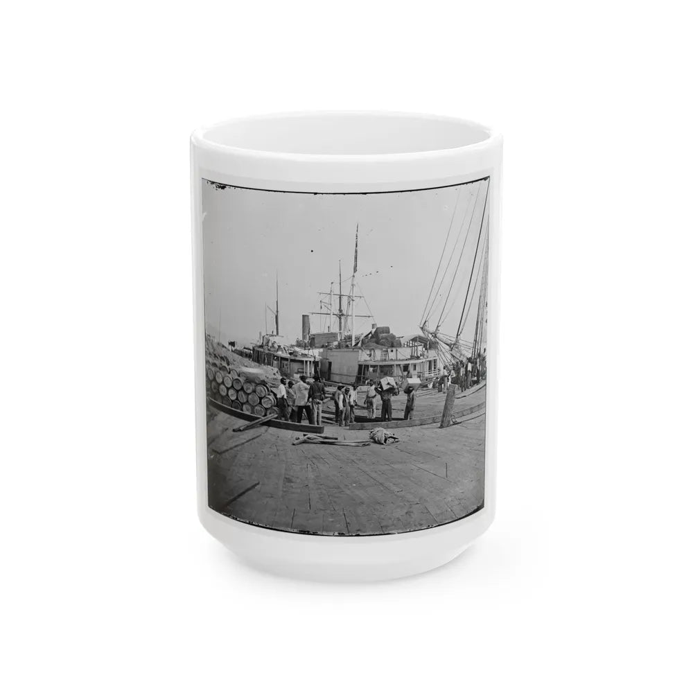 City Point, Va. African Americans Unloading Vessels At Landing (U.S. Civil War) White Coffee Mug-15oz-Go Mug Yourself