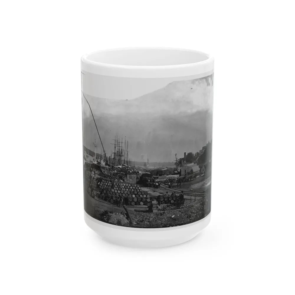 City Point, Va. Federal Supplies Deposited On The Landing (U.S. Civil War) White Coffee Mug-15oz-Go Mug Yourself