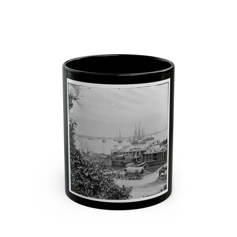 City Point, Va. View Of Waterfront With Federal Supply Boats (U.S. Civil War) Black Coffee Mug-11oz-Go Mug Yourself