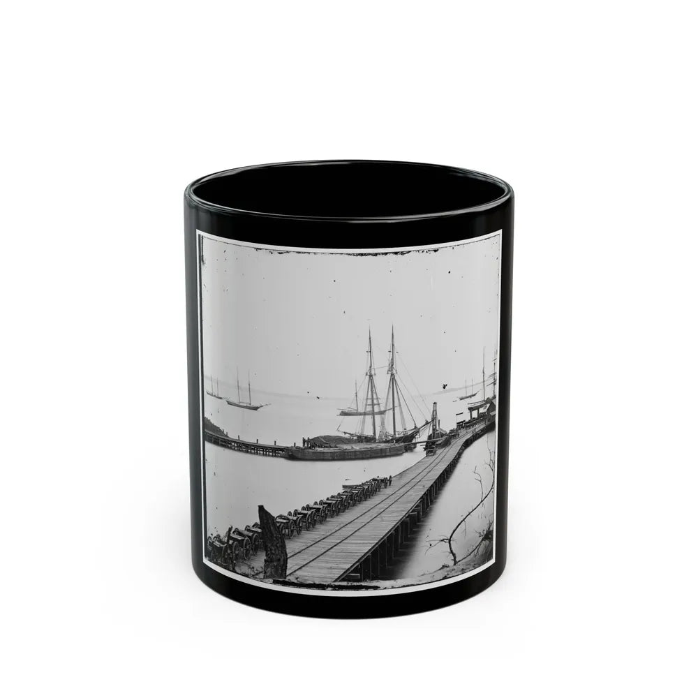 City Point, Va. Wharf, Federal Artillery, And Anchored Schooners (U.S. Civil War) Black Coffee Mug-11oz-Go Mug Yourself