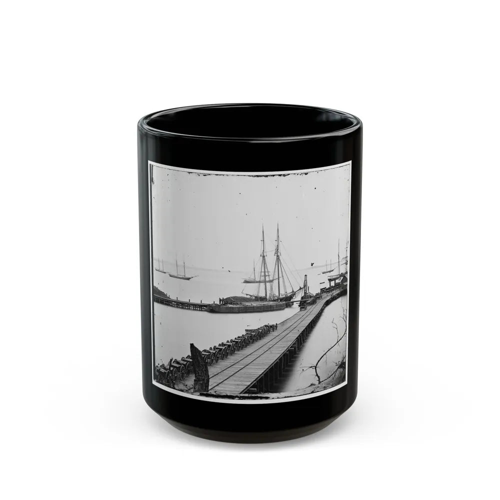 City Point, Va. Wharf, Federal Artillery, And Anchored Schooners (U.S. Civil War) Black Coffee Mug-15oz-Go Mug Yourself