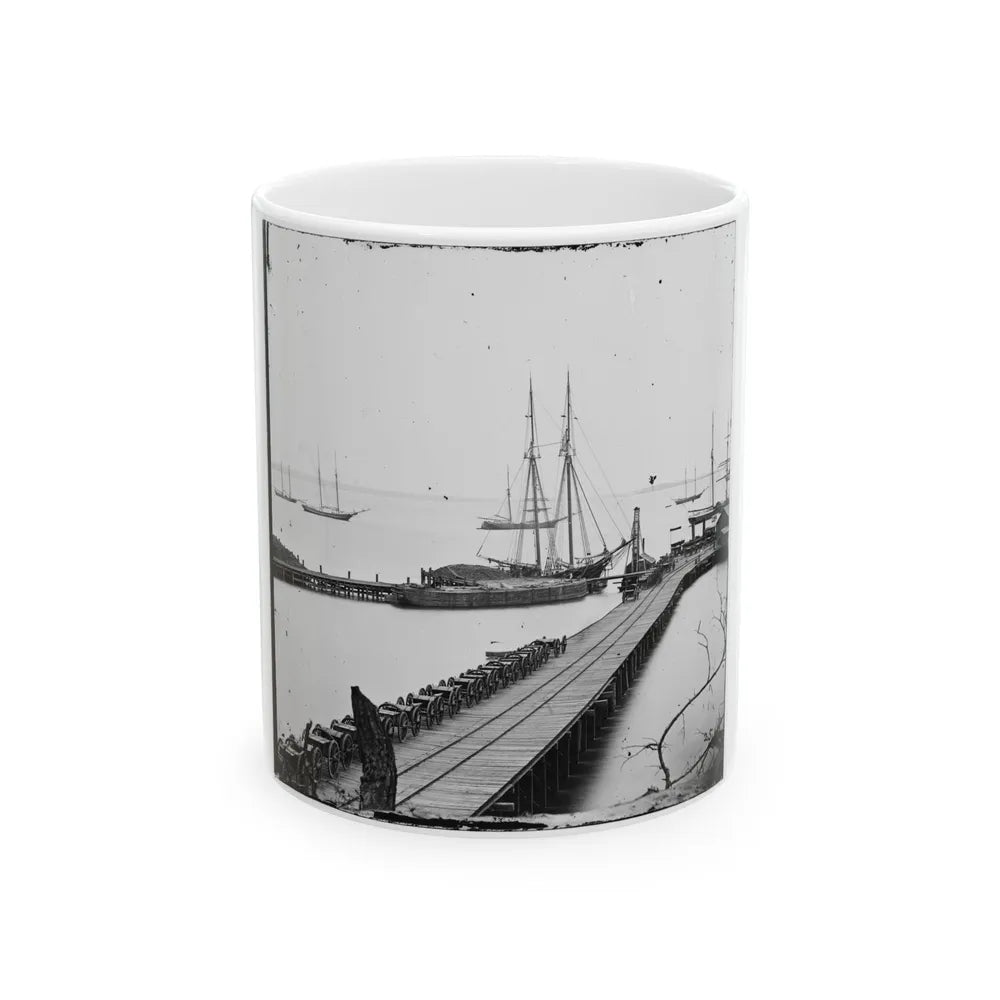 City Point, Va. Wharf, Federal Artillery, And Anchored Schooners (U.S. Civil War) White Coffee Mug-11oz-Go Mug Yourself