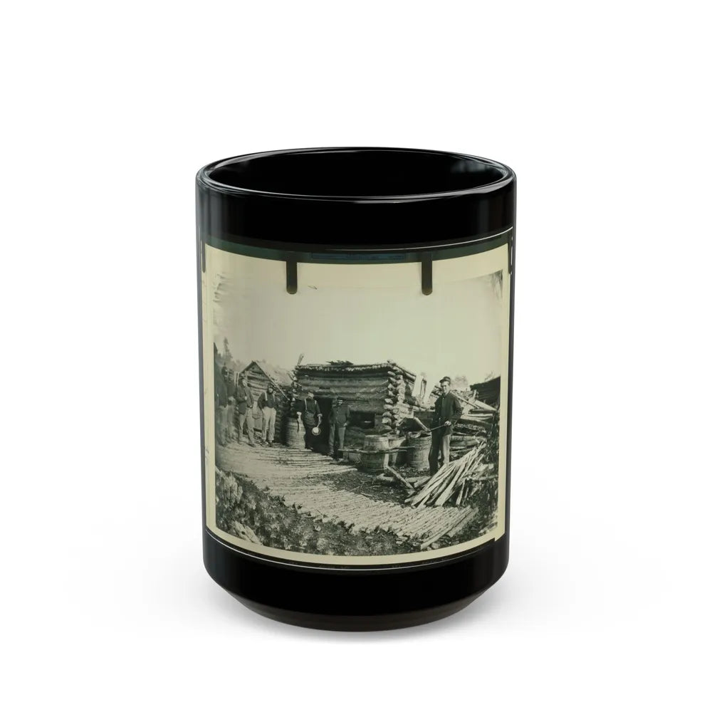 Civil War Camp Of The 6th N.Y. Artillery At Brandy Station, Virginia, Showing Union Soldiers In Front Of Log Company Kitchen (U.S. Civil War) Black Coffee Mug-15oz-Go Mug Yourself