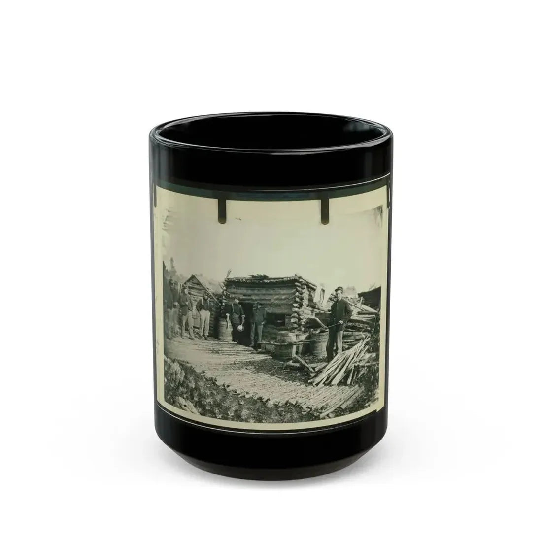 Civil War Camp Of The 6th N.Y. Artillery At Brandy Station, Virginia, Showing Union Soldiers In Front Of Log Company Kitchen (U.S. Civil War) Black Coffee Mug 15oz - Go Mug Yourself